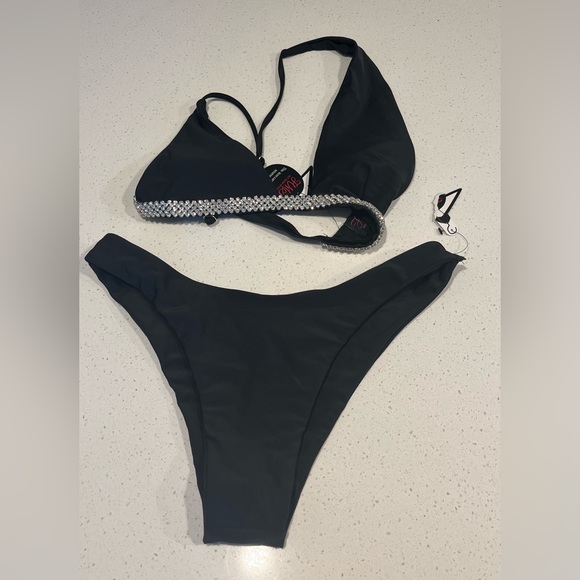 Hot Miami Styles black bikini with rhinestones size small - Picture 2 of 2